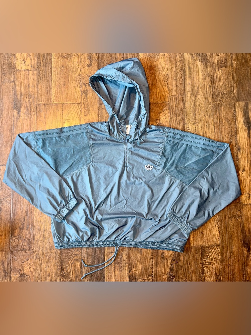 Adidas Blue Hooded Half Zip Windbreaker Jacket Size XL